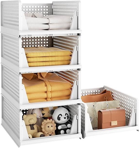 ORVYN LIVING 5 Layer Foldable Clothes Storage Organizer for Wardrobe & Closet PP Collapsible Wardrobe