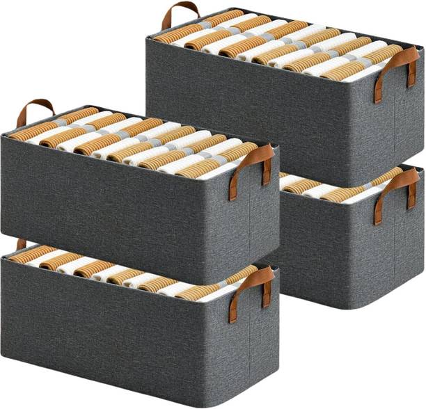 Maahixa Wardrobe Organizer for Clothes with Metal Frame Rectangle Storage Baskets Durable 600D Oxford Fabric Cupboard Organizer for Clothes Pants Shirts(27Ltr) Pack of 4