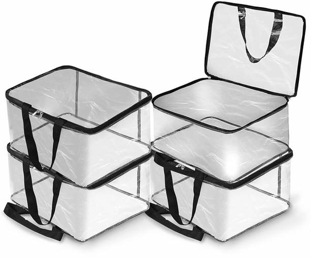 HOMIFY Transparent PVC Storage Bag with zipper for Saree, Clothes, Lehenga, Blankets, Bedsheets, Toys | Wardrobe Organizer, Cloth organizer _(PACK OF 4)_ garment cover, Clear Storage Box Bag, 40x32x22 Cm