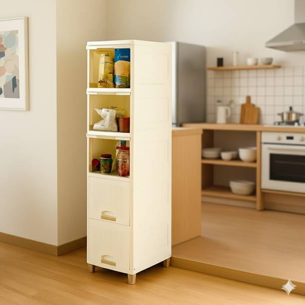 MAXTID 5 Layer Foldable Cabinet Wardrobe Organizer(Finish Color_White) Plastic Free Standing Cabinet