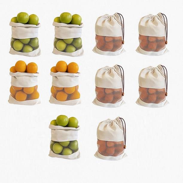 ASFUN 100% Cotton Vegetable Sabji Kitchen Freez Storage Pouch for Washable Grocery Bag Cotton Storage Pouch