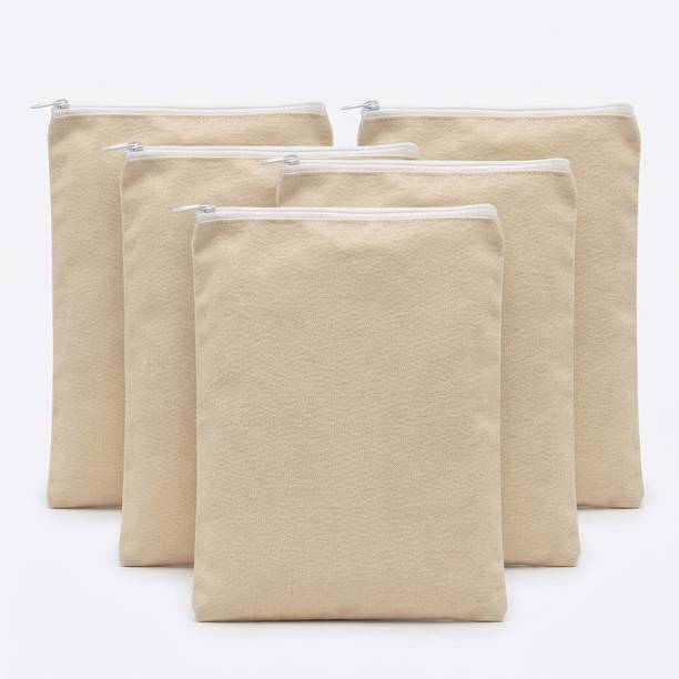 VAYRIX Pure Cotton Vegetable Bag | Zipper Eco Kitchen Storage Organizer | 12X12 Inches Cotton Storage Pouch