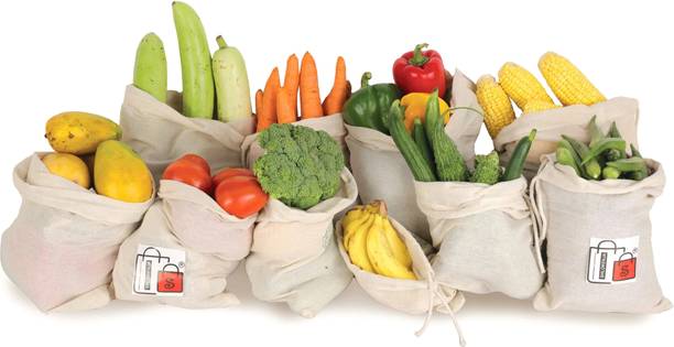 shlokenja Cotton Jute Storage Bags | 2 Large Zipper, 5 Medium & 5 Small Jute, Cotton Storage Pouch