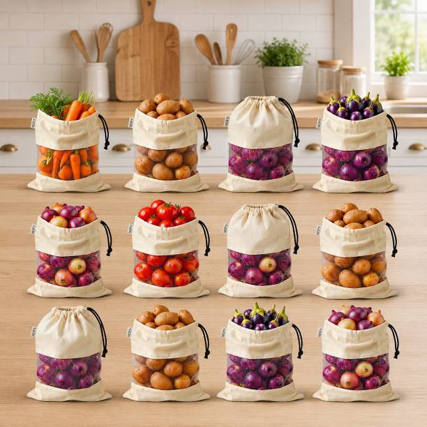vrusmith Cotton Mesh Vegetable Storage Bags for Fridge Reusable Cotton Storage Pouch