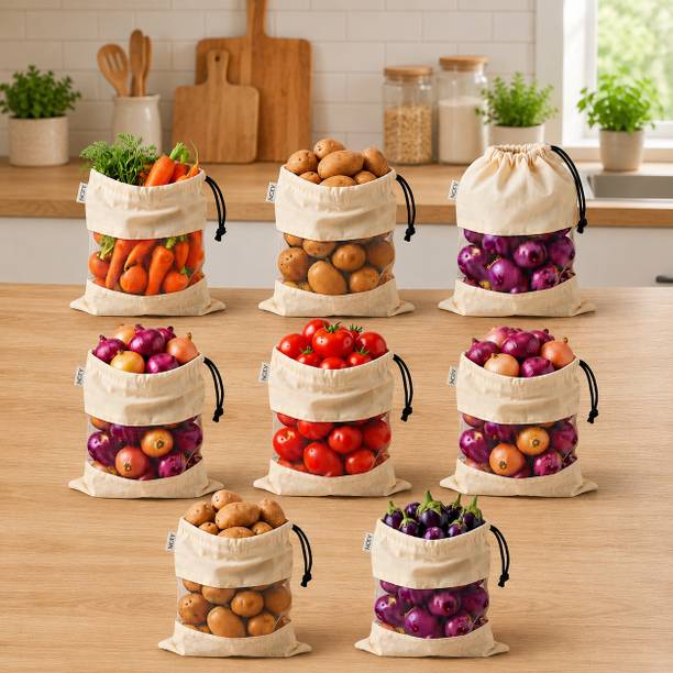 vrusmith Cotton Mesh Vegetable Storage Bags for Fridge Reusable Cotton Storage Pouch