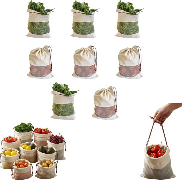 Nature Maa Reusable Cotton Muslin Mesh Vegetable & Fruit Produce Bags for Fridge Storage Cotton Storage Pouch