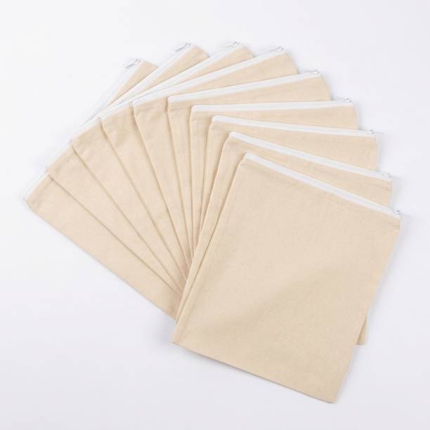 VAYRIX Cotton Zipper Bag for Refrigerator | Vegetable Produce Storage Bag | 12X12 Inch Cotton Storage Pouch