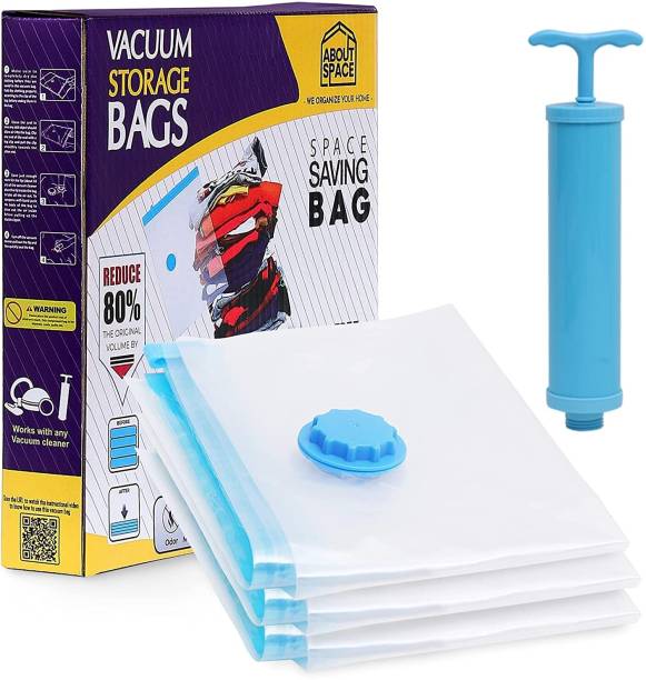 ABOUT SPACE Reusable Packing Bags with Hand Pump for Clothes 2M(50cmx70cm) & 1L(60cmx80cm) Travel Storage Vacuum Bags, High Volume Storage Vacuum Bags
