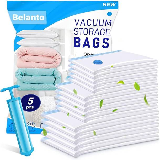 Belanto 5 Pack Vacuum Compression Storage Bags With 1 Pump,Space Saver Vacuum Sealer Bag High Volume Storage Vacuum Bags, Travel Storage Vacuum Bags