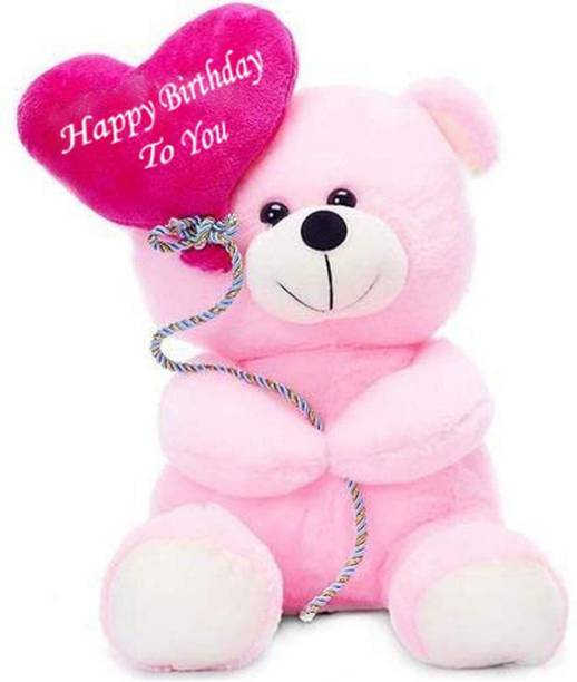 Zexsazone Soft push fabric teddy bear with birthday balloon and fully embroidery work 24 CM gift for birthday return gifting birthday boy baby sister lover wife girlfriend  - 24 cm
