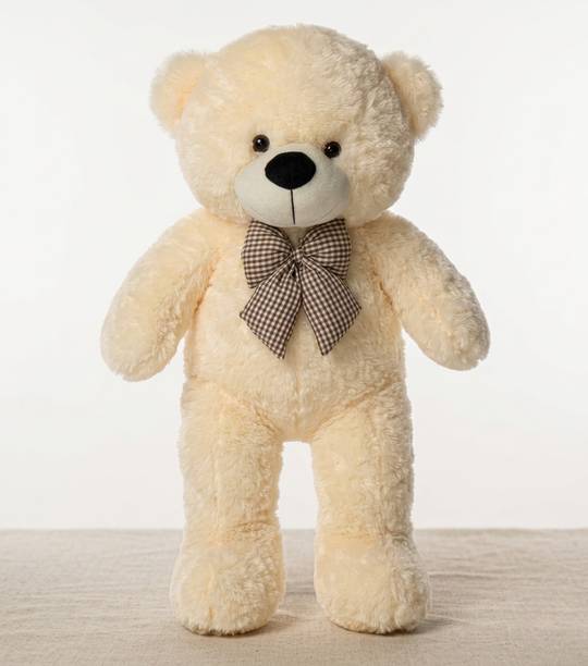 Polyhug 2-Foot Jumbo Cream Teddy Bear – Ultra-Soft Romantic Plush Gift with Plaid Bow  - 61 cm