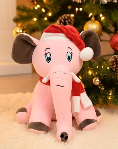 Tickles Christmas Elephant with Santa Hat & Scarf Soft Stuffed Plush Animal Toy  - 30 cm
