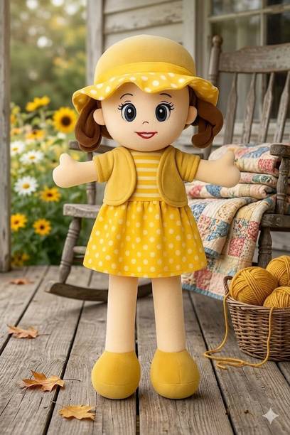 Panda's cave Kids Soft Fabric Doll Toy Cute Girl Plush (Yellow Theme) - 54 cm