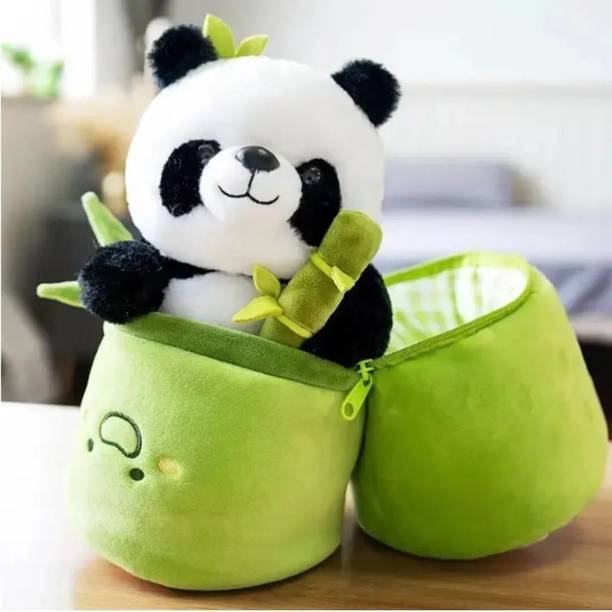 Ruvedu Cute Panda with Bamboo Blanket | 2-in-1 Soft Toy Combo for Kids, Girls, Gifting  - 35 cm