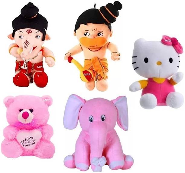 Anidhi Playing Hanumanji,Ganeshji,Appu,Kitty & BlueUnicorn Kids boys, girls teddy bear  - 25 cm