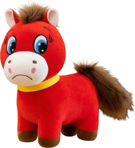 TechMax Solution Melancholy Red Horse Stuffed Animal, Soft Sad Pony Plush with Faux Fur  - 45 cm