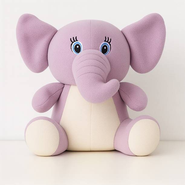 Toyingly Soft Plush Elephant Stuffed Animal, Purple and White, Large Size, Blue Eyes  - 30 cm