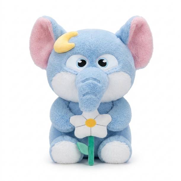 little Hibu Ultra Soft Mink Cute Blue Elephant Plush Toy with Flower for Kids Birthday Gifts  - 35 cm