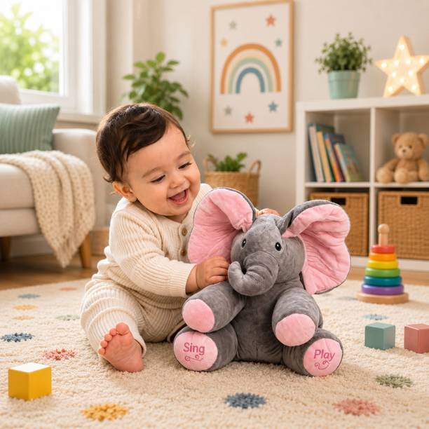 Maakhodiyae Plush Stuffed The Elephant - Musical Peek-a-Boo Elephant Toy -Birthday Gift Toy  - 30 cm