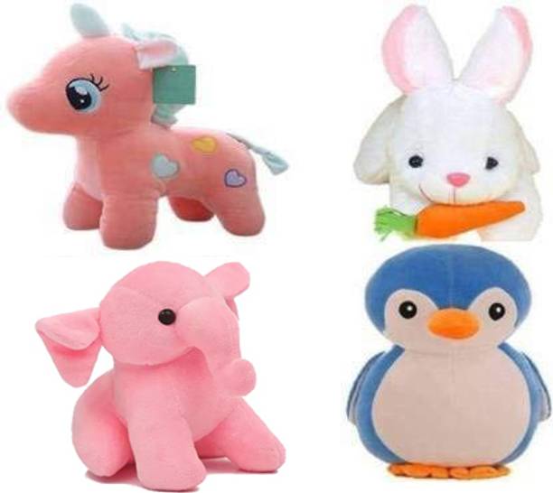HELLOBEAR Very Cute and Attractive Combo of 4 Soft Toys Unicorn, Rabbit, Elephant, Penguin  - 28 cm