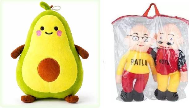 Nihan Enterprises Cute Cuddly Stuffed Avocado Doll & Motu-Patlu for Kids, Toddlers & Gifts  - 35 cm