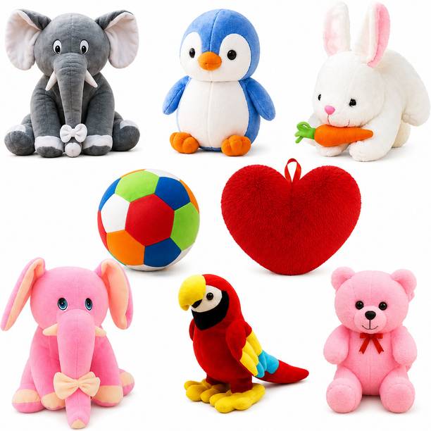 eston Combo Of ( Unicorn, Kitty, Penguin, Rabbit, Pikachu, White Elephant, Parrot, Balloon Teddy, Cap Teddy, Heart Pillow) Soft and Stuffed Toys for Birthday Gift for Girls/Wife, Boyfriend/Husband, Soft Toys Wedding/Anniversary Gift for Couple Special, Baby Toys Gift Items  - 30 cm