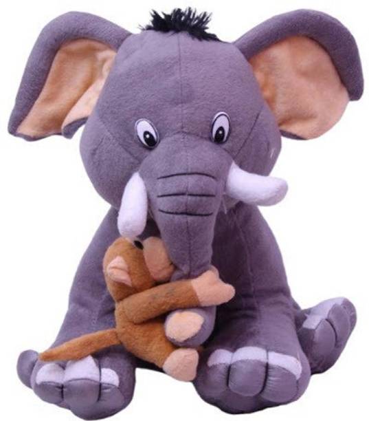 Khatu shyam NewCute Elephant with Baby Monkey Premium Soft Toys for kids  - 15 cm