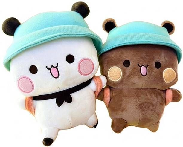 ShriToys Bubu Dudu Plush Toy Pair – Soft Brown & White Bears with Hats for Kids  - 10 cm