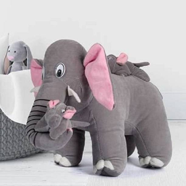 Zuku Mother Elephant with baby soft toys for kids girls Gray  - 30 cm