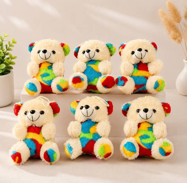 SOFTBOND Rainbow Teddy Bear Soft Toy PACK OF 6 - 8 cm