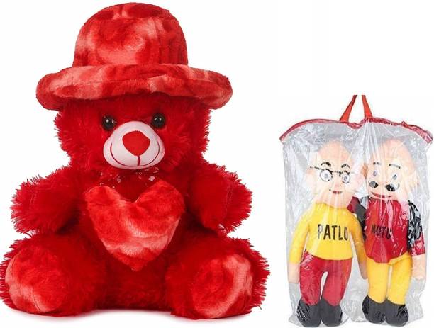 BestLook Combo Sitting Cap Teddy Bear With Cute Motu Patlu Soft Toy for kids girls  - 30 cm