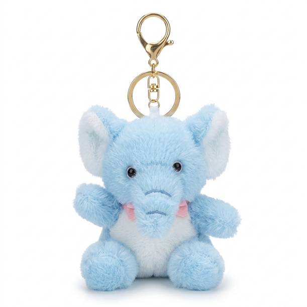 little Hibu Blue Elephant Soft Plush Toy Keychain, Cute Fluffy Keyring & Bag Charm for Girls  - 12 cm