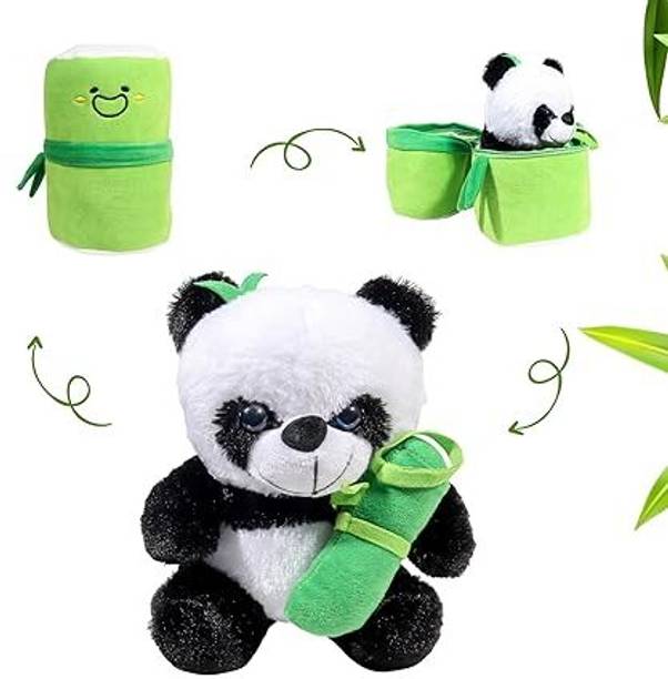 R k Lovely Bamboo Panda Soft Toy with Green, White of Rabbit Fur Material  - 30 cm
