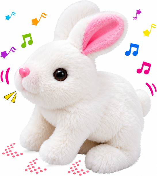 Bluetech Musical Walking & Jumping Bunny Soft Toy for Kids- Interactive Rabbit with Sound  - 17 cm
