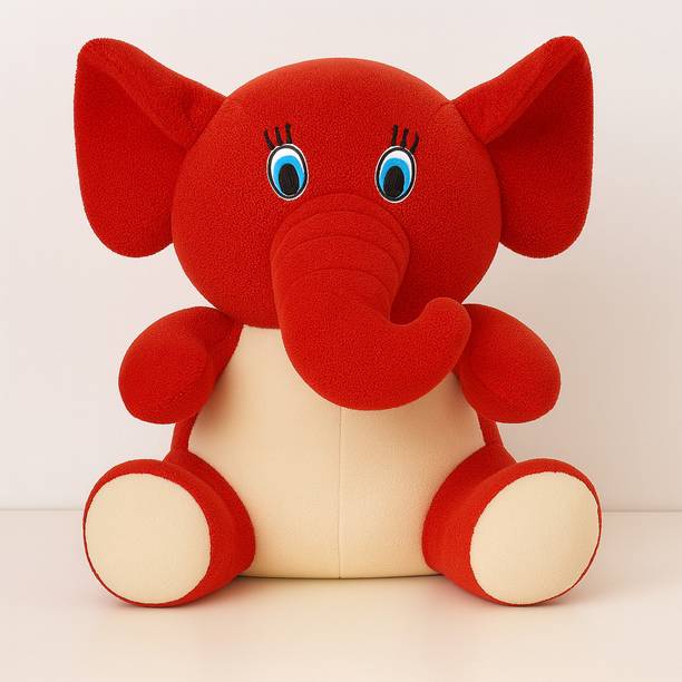 Toyingly Plush Elephant Stuffed Animal, Red and White, Soft Toy with Blue Eyes  - 30 mm