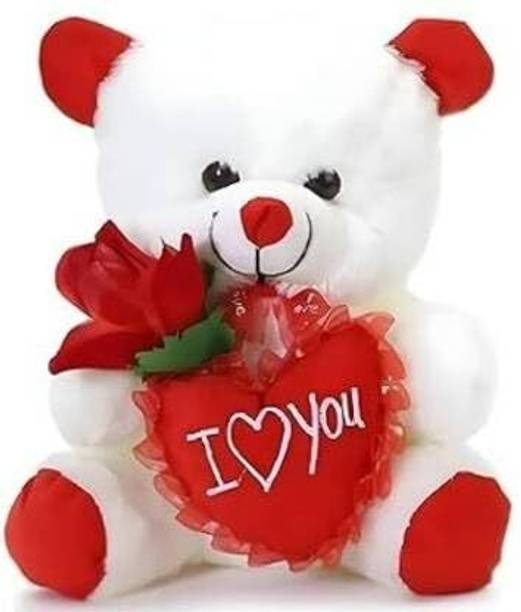 SRE White Teddy Bear Stuffed Animal Rose Bear with Red Bow Valentine's Day Gift  - 30 cm