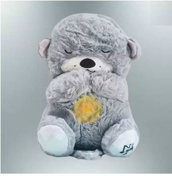 RQPFAB Sound and Light Smoothing Sound Otter Baby Put to Sleep Breathing Teddy Bear toy  - 15 cm