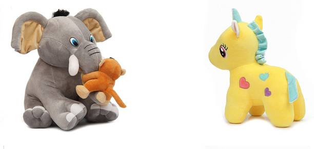 Toyingly Cute Yellow unicorn with elephant monkey  - 45 cm