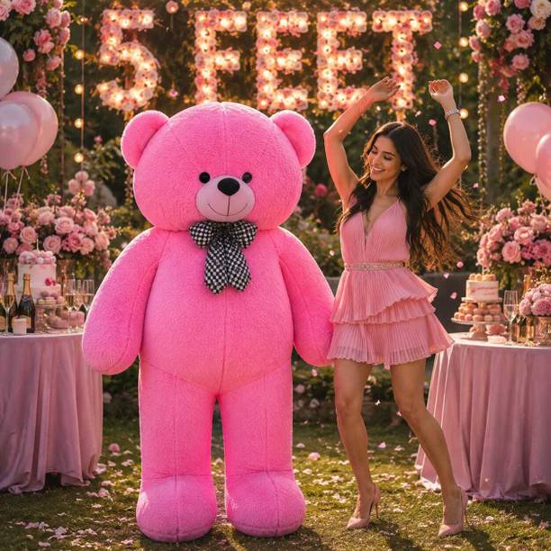NITYA SOFT TOYS Cute 5 Feet Pink Teddy Bear with Bow Tie and Soft Fur  - 60 inch