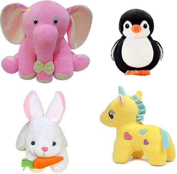 Funtoos Rabbit, Elephant, Unicorn, Penguin Plush Combo for Kids  - 25 cm
