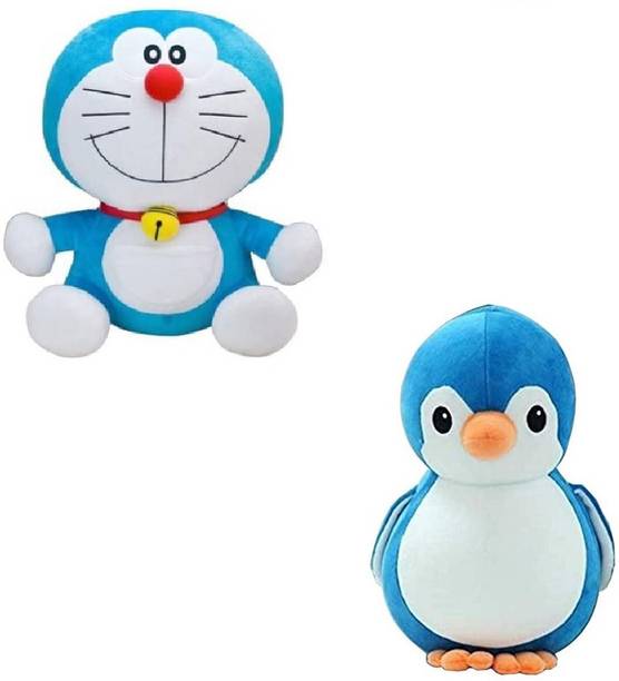 sai ji Stuffed Toy Combo Doremon and Sky Penguin Soft Toy for Kids  - 30 cm