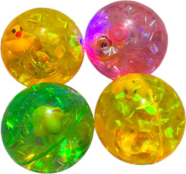 valuableplus 2 Pc Rubber Bouncing LED Flashing Duck character Inside Balls  - 6.5 cm
