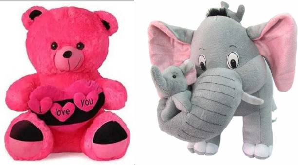 PRANP CREATURES Stuffed Animal toys Combo Pack of 2( teddy bear, Elephant)  - 30 cm