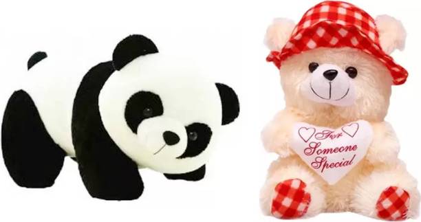 KPN Best Quality Stuffed Soft Peach Teddy and Panda for Kids  - 25 cm