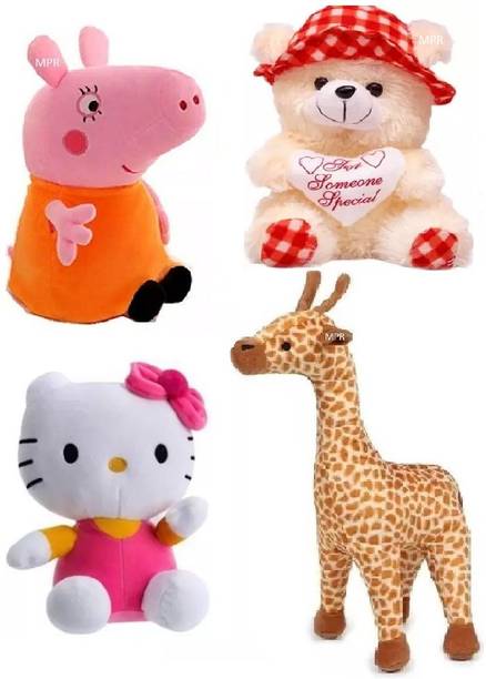 Nuiso Playing Cream Red Cap,Giraffe,Peppapig & Hello kitty Kids boys, girls teddy bear  - 25 cm