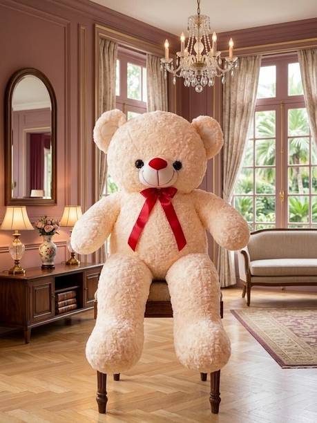 TOYS24 Giant Teddy Rose Bear, Cream, 70 cm, Soft Toy with Red Bow, BIS Approved  - 70 cm
