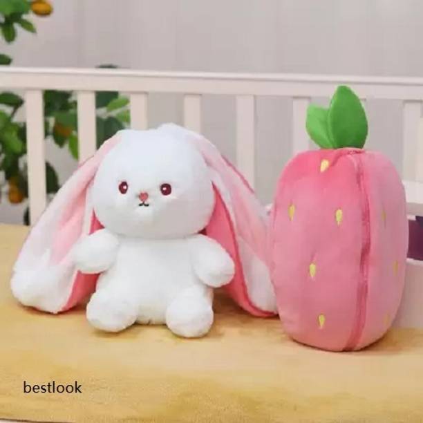 BestLook Reversable Cute Plush Big Ears Bunny - 25 cm (Pink)  - 25 cm