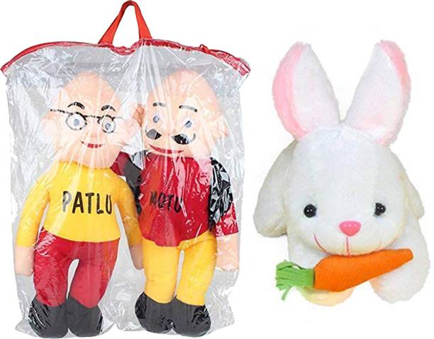Gking Combo of Moto Patlu and White Rabit Stuffed Soft Toy For Kids  - 28 cm
