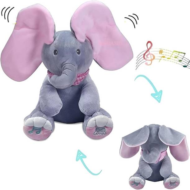 VOLTIXA Peek-a-Boo Singing Elephant Stuffed Plush Toy – Animated Flapping Ears Baby Toy  - 25 cm