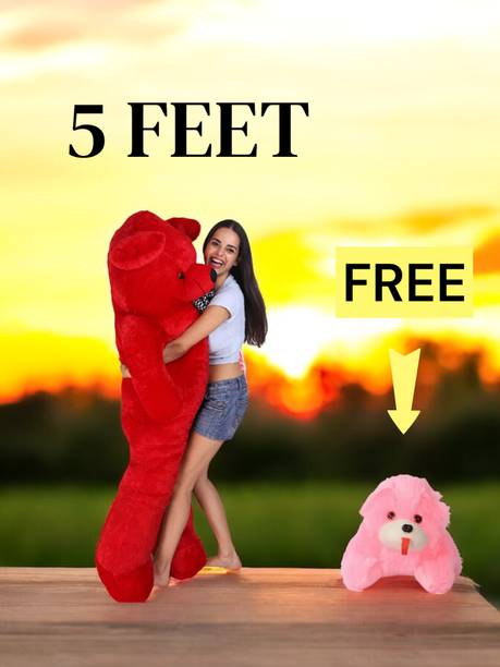 HOUSE OF COMMON 5-Foot RED Teddy Bear with Free Stuffed Dog Toy – Giant Huggable Duo  - 60 inch